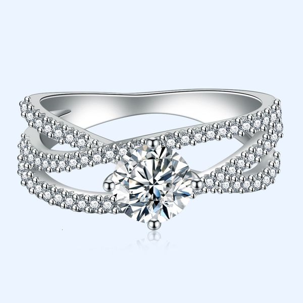 

ring live broadcast of one imitation mossan stone , female sansheng iii interwoven engagement and wedding, Silver