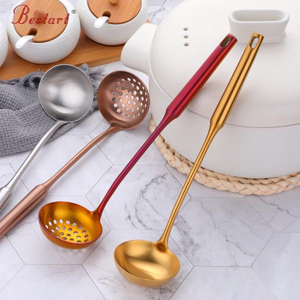 

spoons 1pc stainless steel cookware soup ladle & colander spoon set long handle slotted skimmer kitchen accessories pot