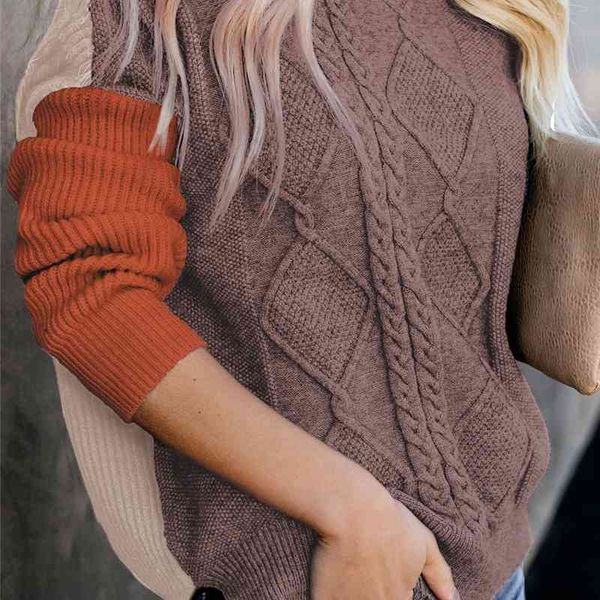 

colorblock oversized turtleneck sweater autumn winter fall knitted jumpers women's plus size casual loose pullovers 210603, White;black