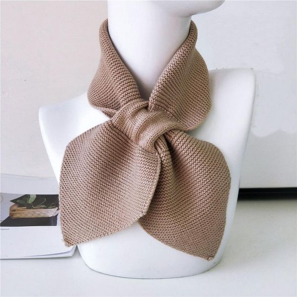 

scarves korean elegant female short cross wool knit scarf winter women solid color elastic soft false collar neck guard warm, Blue;gray