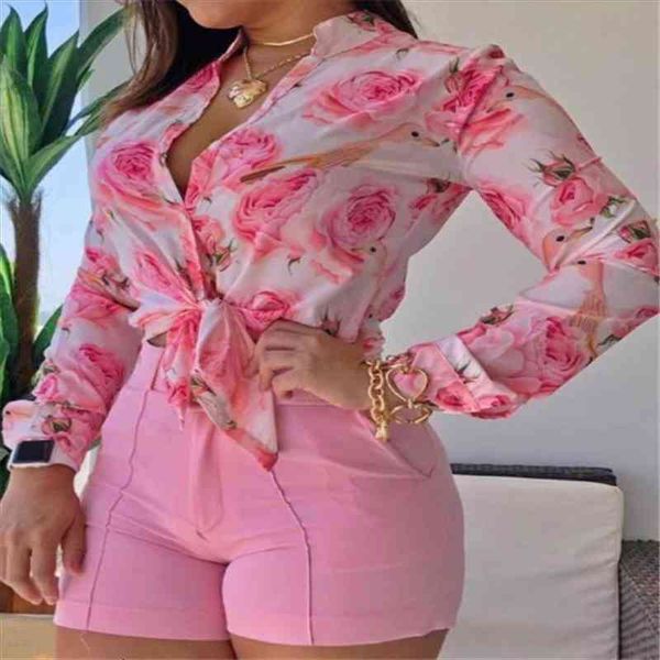 

summer clothes for women shorts sets longsleeve shirt plus size sets pink print shorts set wholesale items female two piece, Gray