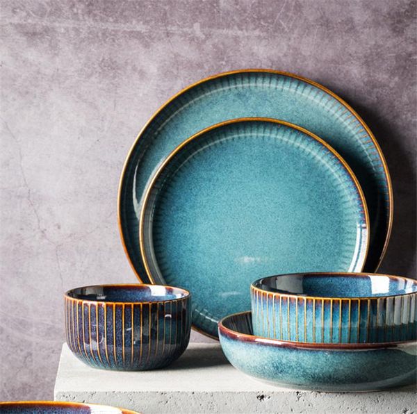 

dishes & plates guopin nordic style kiln glazed ceramic rice salad bowl soup round dish dinner plate tableware