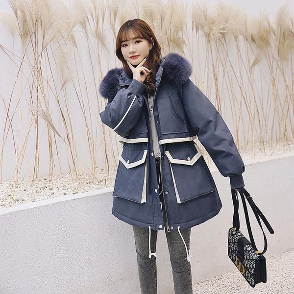 

women's down & parkas jacket female 2021 winter loose thick parka fashion sweets girl hoodie medium length coat with zippers, Black