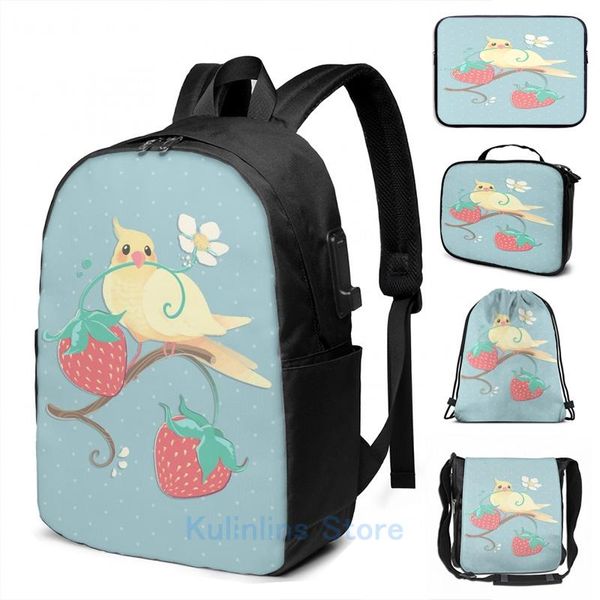 

backpack funny graphic print strawberry bird usb charge men school bags women bag travel laptop