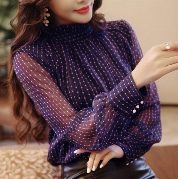 

women's blouses & shirts 2021 arrived spring blouse temperament printed chiffon shirt ladies long sleeve loose office tunic, White