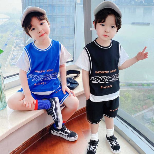 

2021 fashion children's clothing 2 pieces set summer sports suit 2-12 years honeycomb mesh letter printing set fashionable wear, White