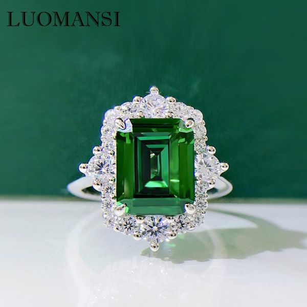

cluster rings 8*10mm green high carbon diamond silver ring 100%-s925 jewelry wedding cocktail party woman gift, Golden;silver