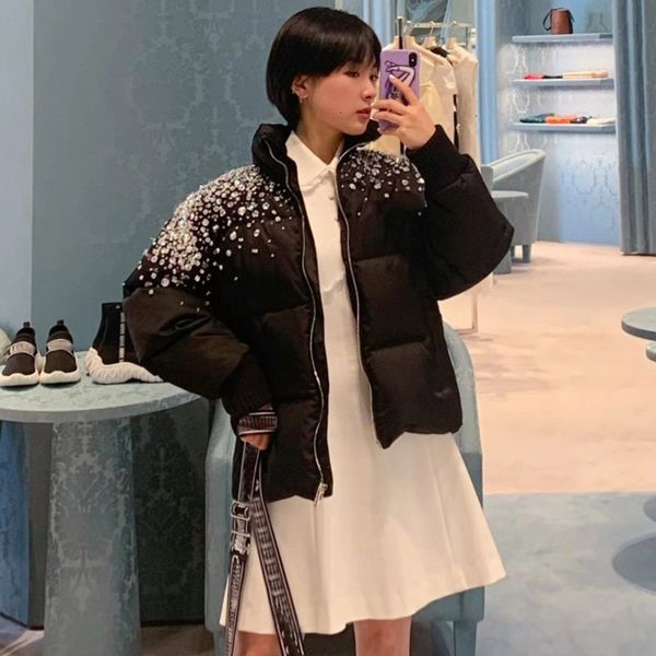 

2021 new korean fashion winter jacket women luxury diamons loose casual woman parkas thicking warm cotton coats 25t0, Black