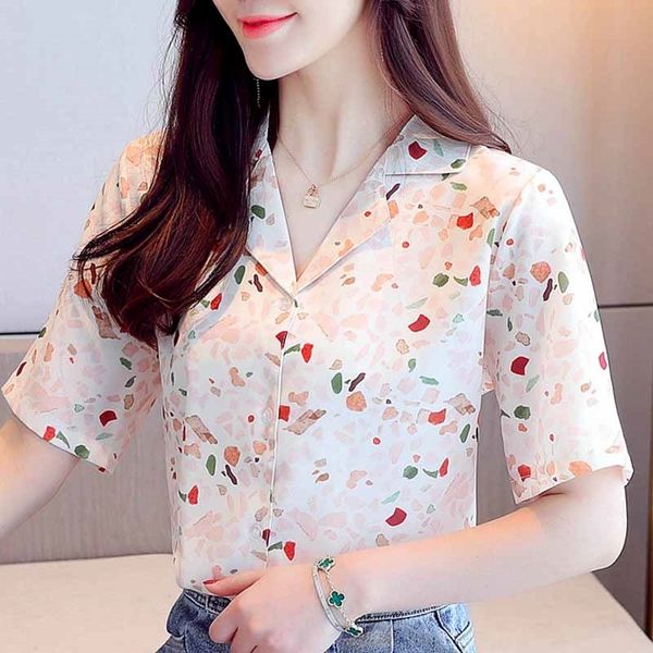 

blouse women blusa v-neck print chiffon blouse shirt women short sleeve blouse women shirts clothes blusas mujer d235 210602, White