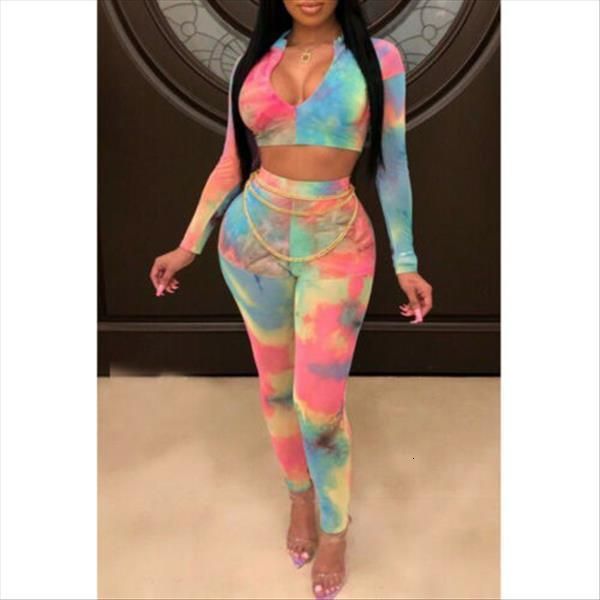 

new women fashion print deep v neck long sleeve crop long pants bodycon clubwear jumpsuit set female 2pcs outfits, Gray