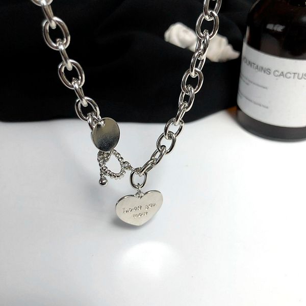 

o word chain new fashion retro hip hop ins heart pendant necklace 925 sterling silver 2021 new jewelry q0531