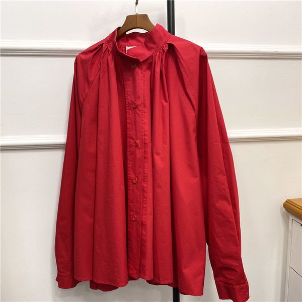 

2021 new 100% cotton women's shirt stand collar loose casual blouse haxj, Black