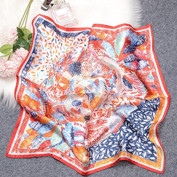 

scarves fashion women's bandana hair scarf natural mulberry silk shawl women luxury bag handle accessories 53cm, Blue;gray