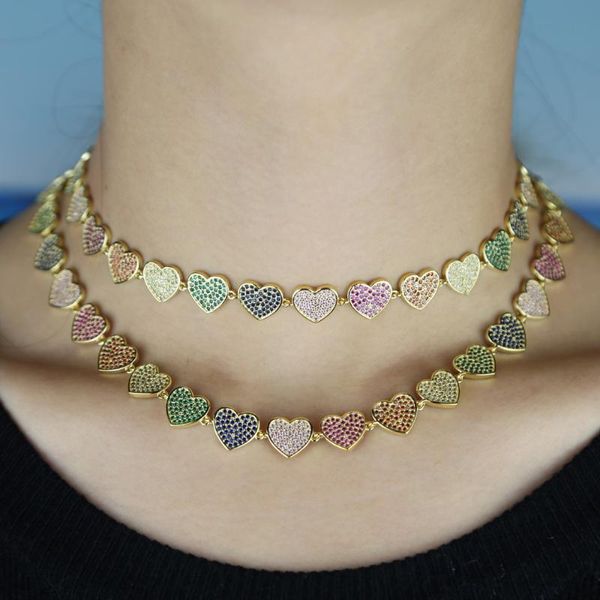 

earrings & necklace rainbow cz pave heart choker punk gold color metal neck chain collar female, Silver