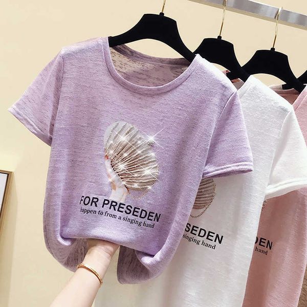 

white cotton t shirt women summer casual tshirt women clothes korean short sleeve kawaii beading tee shirt fashion 210604
