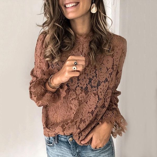 

summer and elegant womens shirts long sleeve mesh lace ladies hollow out boho beach playa blusa feminina streetwear, White