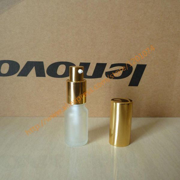 

storage bottles & jars 10ml clear/blue/green/brown frosted glass bottle with aluminum shiny gold pump+lid.for lotion container.liquid packin