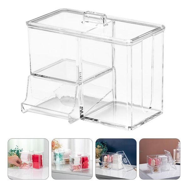 

1pc clear dustproof cotton swab storage box cotton pad box swab organizer