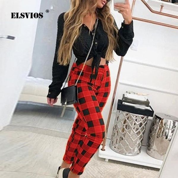

women's pants & capris 5xl plus size casual women 2021 spring plaid print straight long trousers femme elastic waist streetwear autumn, Black;white