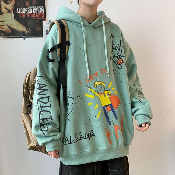 

hooded printed spring sweater and autumn fashion thin trend loose large men's sportswear for students, Gray