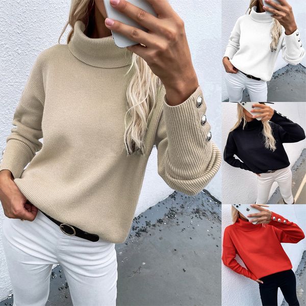 

womens turtleneck sweater pullover europe and america cross border autumn and winter new knitwear solid color casual loose-fitting oversized, White