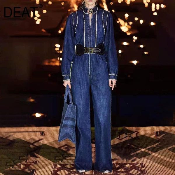 

women's pants & capris deat 2021 spring turn-down collar full sleeves lantern styles striped zippers high waist length jumpsuit wk26205, Black;white