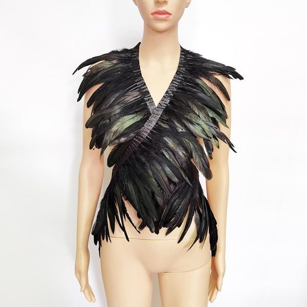 

scarves black iridescent rooster feather shawl scarf shoulder wraps shrug punk gothic party halloween carnival rave show decor, Blue;gray
