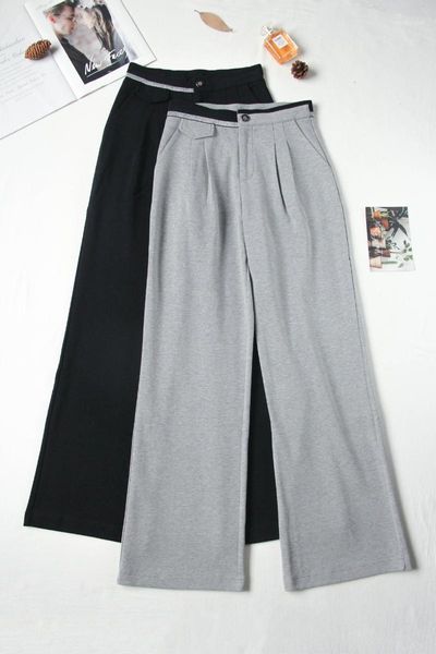 

spring mo strength show thin air, full of tone, gold thread contrast color waist straight tube wide leg pants woman women's & capris, Black;white