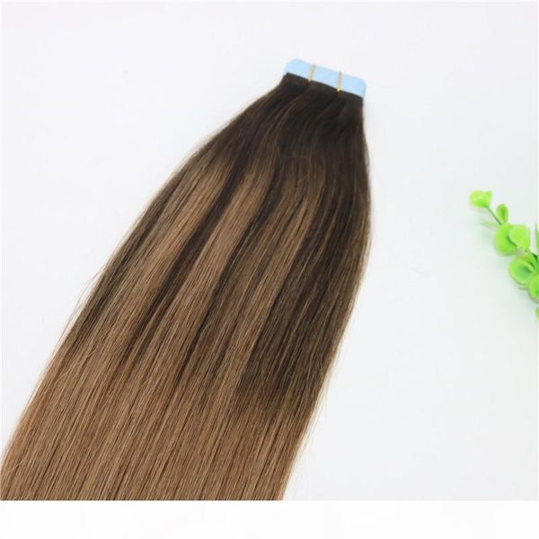 

ombre hair extensions glueless 2# 6#tape in human hair extensions 40pcs 10gram brazilian virgin hair balayage dark brown highlight skin weft, Black