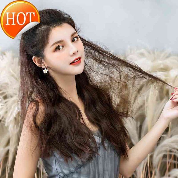 

wig female gripping clip type ponytail long curly hair big wave false braid strap corn perm, Black