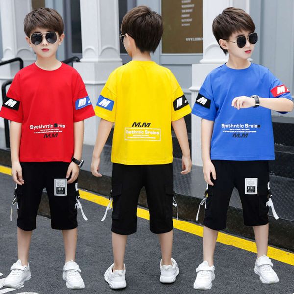 

for summer suit boys 2021 new children's handsome sports short sleeve korean two piece set, White