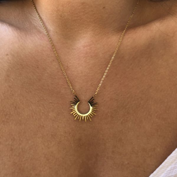 

new stainless steel jewelry geometric pendant necklace for women gold half circle spiked femme colar choker necklaces, Silver