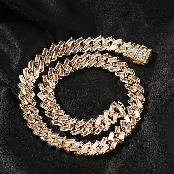 

chains hip hop claw setting cubic zirconia bling out 12mm square cuban miami link chain necklace for men rapper jewelry gift, Silver