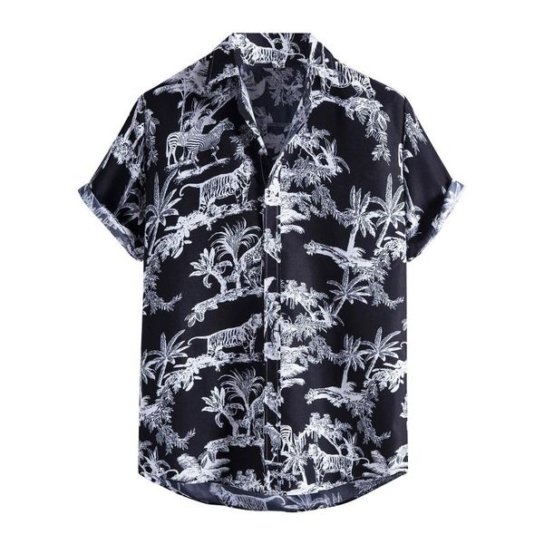 

fast deliver men spring summer shirts vacation slim printed short sleeve beach blouse camisa casual todos los dÃ­as, White;black