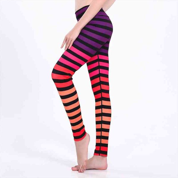 

stripes printed geometry red purple womens legging pink orange stripe plus size pants leggings, Black