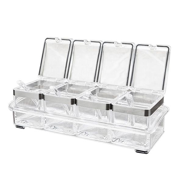 

kitchen acrylic seasoning box cooking storage container with spoons jar dustproof restaurant modern home salt condiment