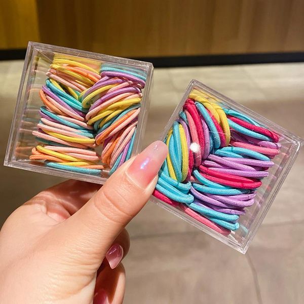 

[xwen] 2021 new children girl colorful hair rope small rubber band baby ponytail headwear fashion hair accessories oh2193, Slivery;white