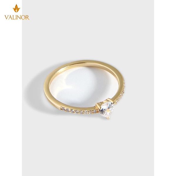 

cluster rings simple light luxury golden love zircon ring women 925 sterling silver, Golden;silver