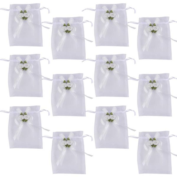 

12pcs net yarn candy bag bow flower gift storage bag for wedding party gathering (10x12cm, white)