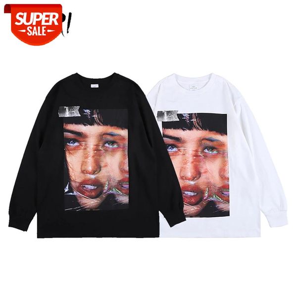 

graphic print t-shirt long sleeve graphic tee harajuku aesthetic tee streetwear hip hop men's white t-shirt #441b, White;black