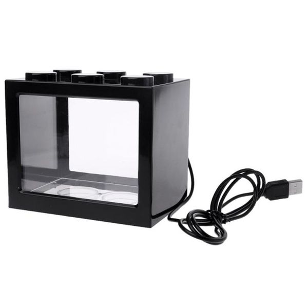 

aquariums lighting mini aquarium usb led light lamp fish tank home office tea table decoration small building block tank-black