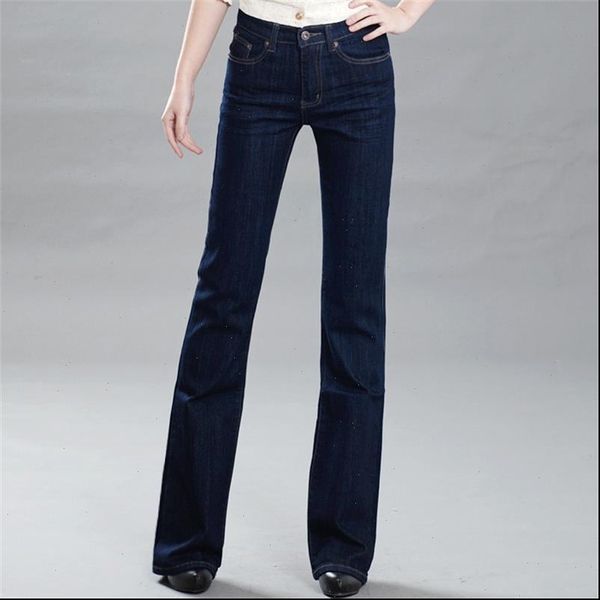 

2019 women new spring and autumn mid high waist flared trousers blue black jeans casual pant grg