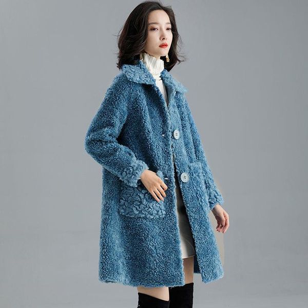 

women 2021 winter new fashion real lamb fur coats female warm sheep shearing fur jackets ladies over size loose wool outwear m54, Black
