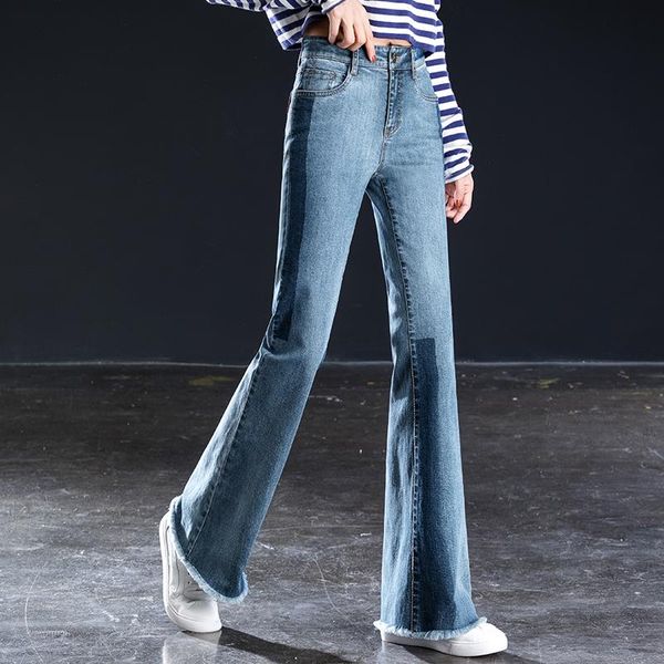 

women's jeans ree women splice high waist flare est skinny full length casual pants for spring summer autumn, Blue