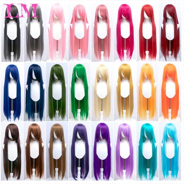 

synthetic wigs liangmo 100cm long straight wig cosplay for women blonde red pink grey purple 23 colors false hair christmas, Black