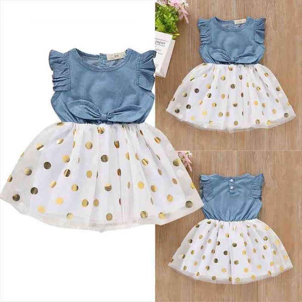 

toddler baby girl denim ruffle dress princess party pageant tutu tulle outfit casual sundress, Red;yellow