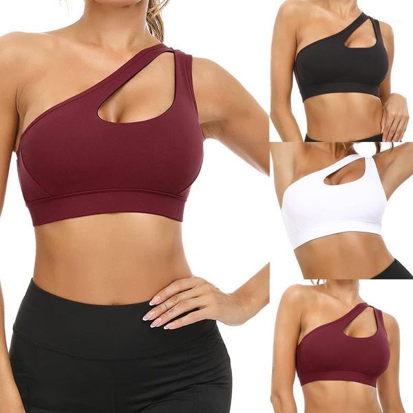 

yoga outfit one shoulder solid sports bra women fitness bras gym padded sport athletic vest running push up brassieres