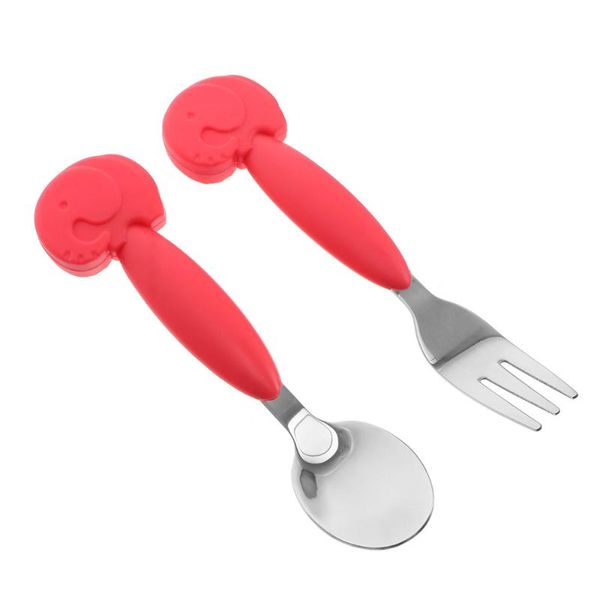 

2 pcs baby tableware silicone stainless steel cartoon spoon fork tableware