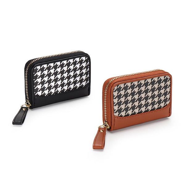 Titulares de cartas houndstooth holder wallet women id/ curto femme senhoras múltiplas slots money bolsa