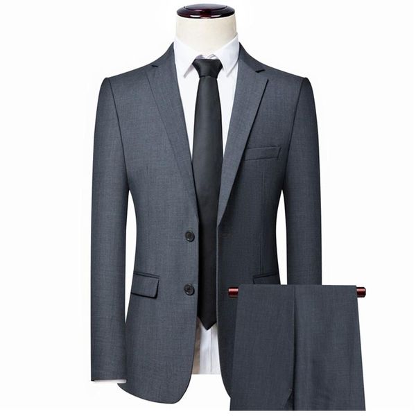 

men's suits & blazers (jacket +pants ) high-end set casual business 2 piece male slim fit solid color blazer trousers wedding tuxedo, White;black